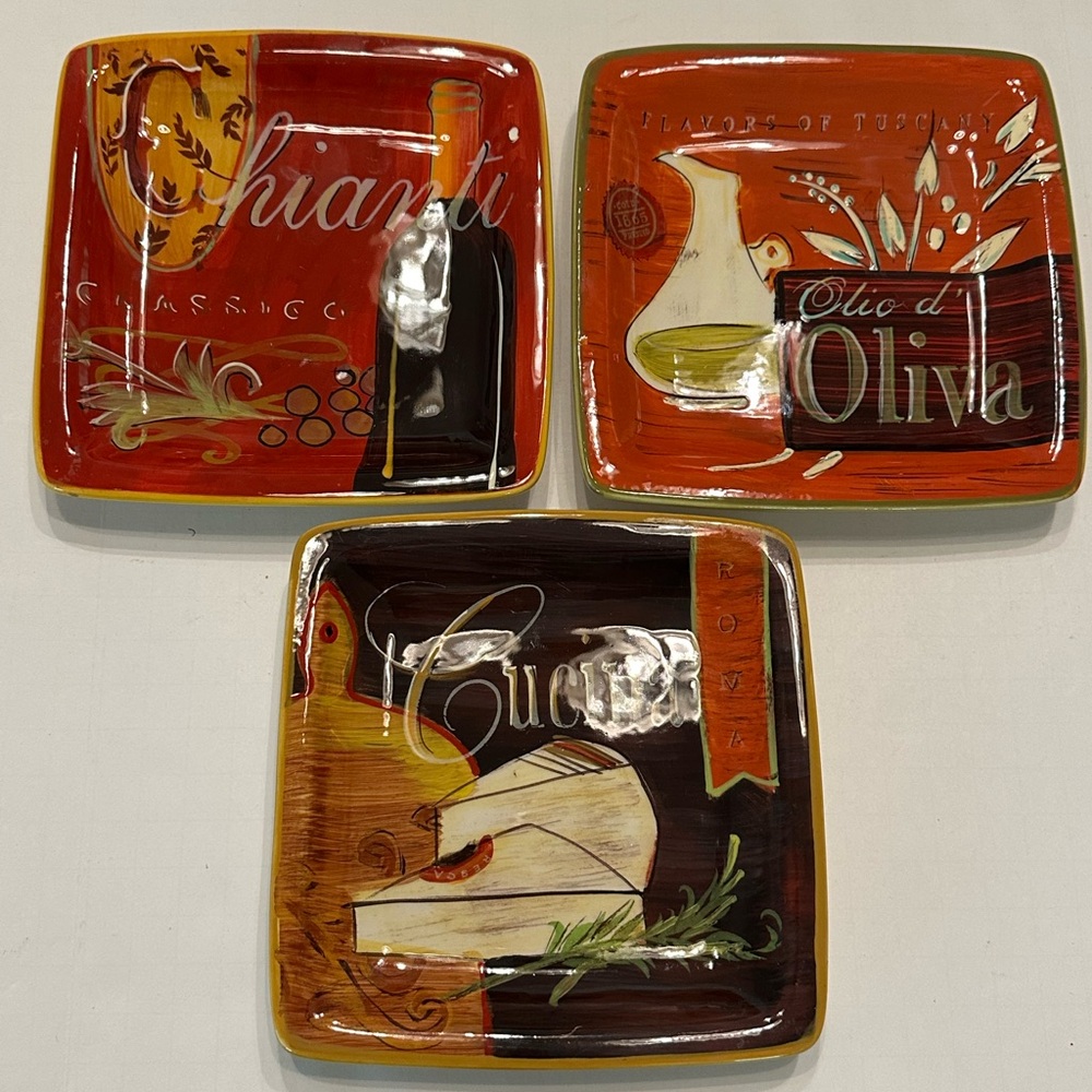 Pier 1 Hand Painted Earthenware Appetizer Plates Cucina  Set of 3